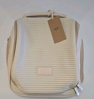 DEZI Cream Ribbed Cosmetic Travel Bag with Tag